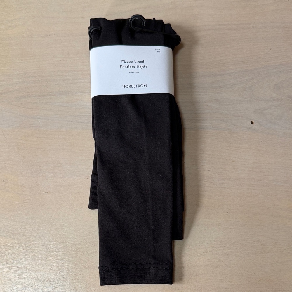 Nordstrom Black Fleece-Lined Footless Tights